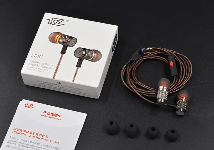Black wired in-ear headphones with a 3.5mm L-bend plug shown alongside the version with an inline microphone.