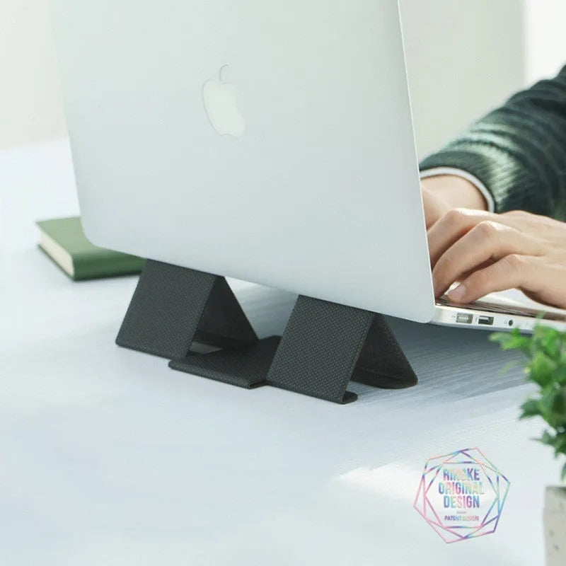 Ringke Folding Stand2 grey notebook stand folded, 210x160mm PU and metal with non-slip sticker