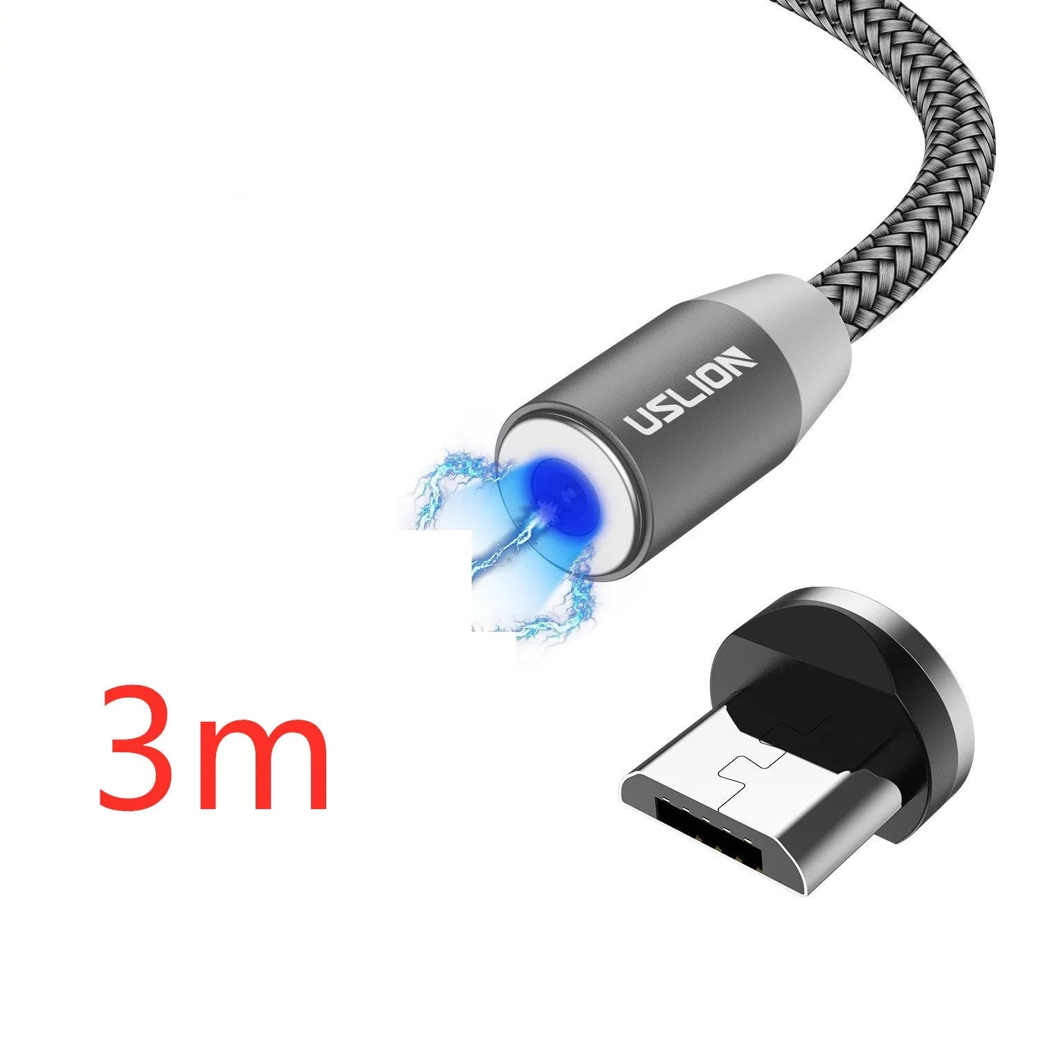 USLION circular magnetic charging cable with aluminium alloy housing and LED indicator