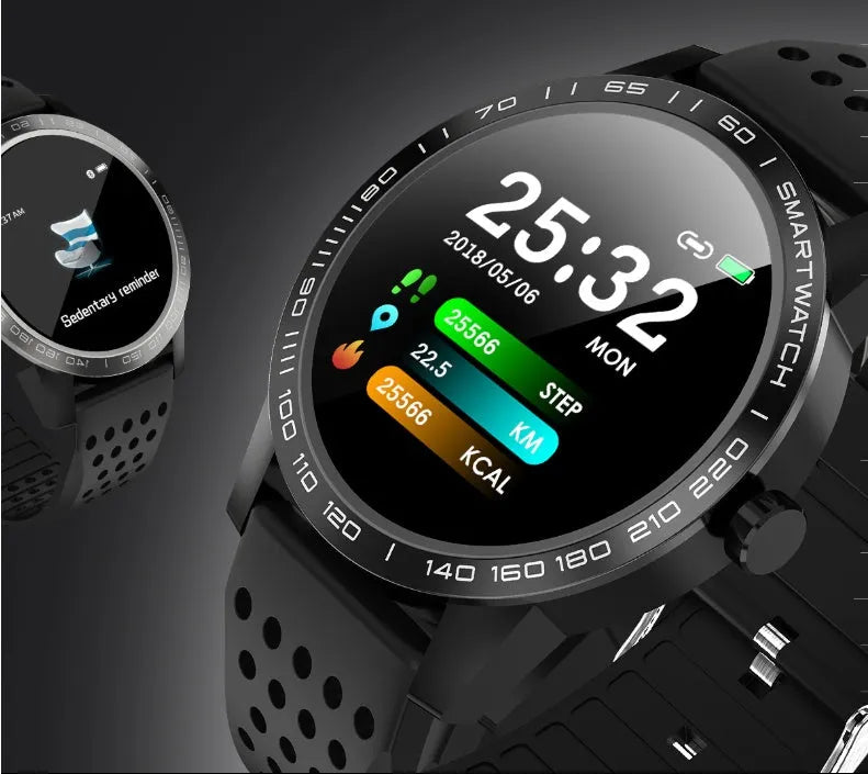 Black smart bracelet with 1.3-inch colour screen showing heart rate and fitness data on wrist.
