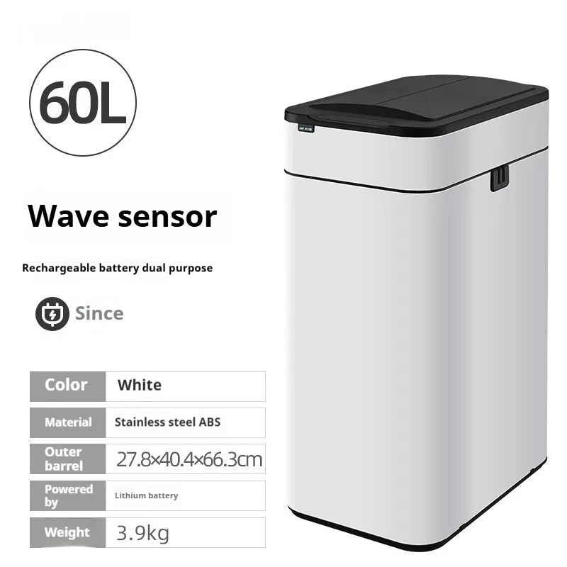 Stainless steel smart trash can with inductive opening and deodorant system in square bucket design