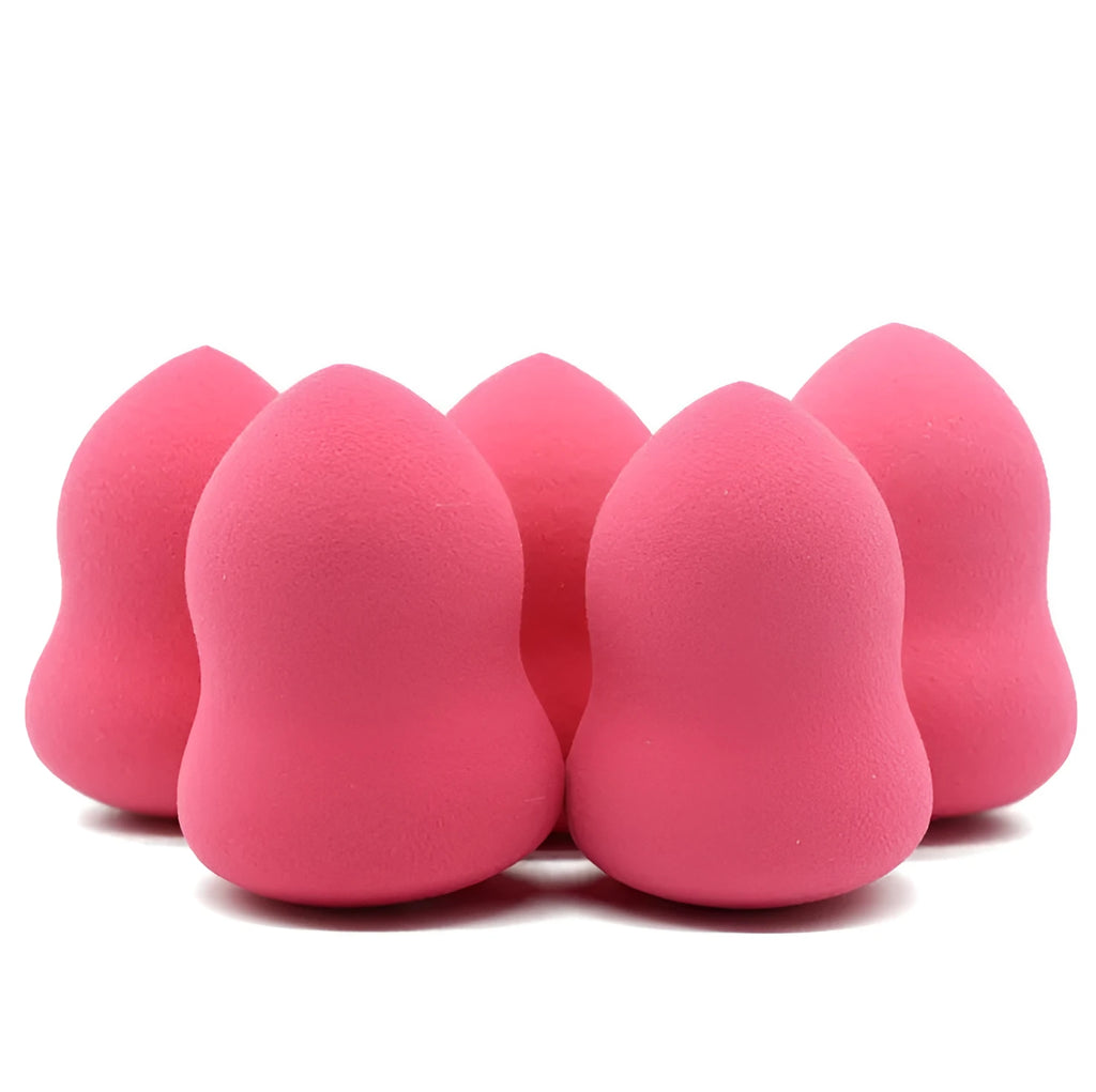 Pink hydrophilic non-latex makeup sponge for foundation application, shown wet and dry