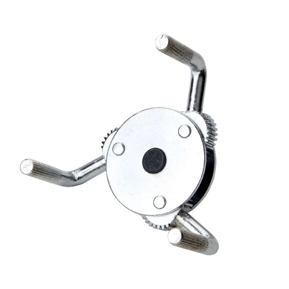 Silver round three-jaw oil filter wrench with frosted finish for metric filter elements