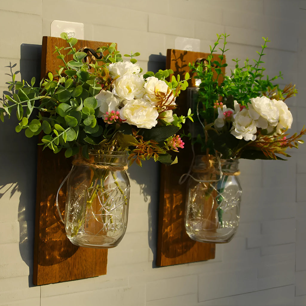 Immortal flower wood wall lamp with petal-shaped glass shade and LED light, remote control included