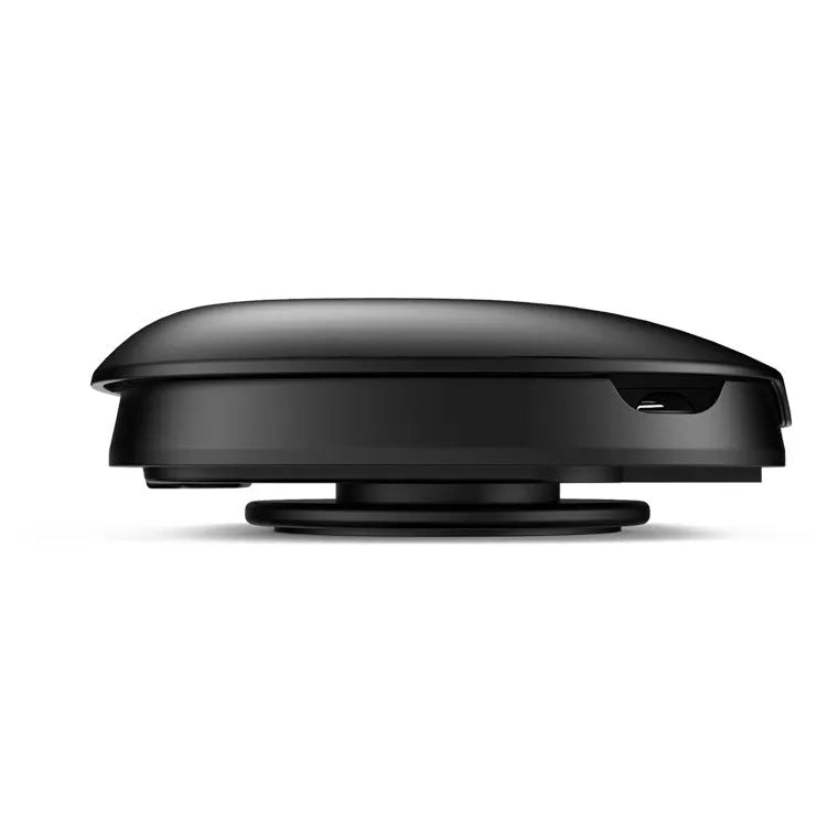 Black rotating suction cup car phone bracket mounted on windscreen with smartphone in cradle