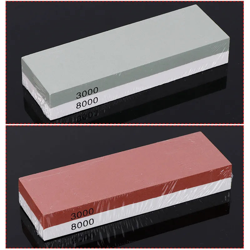 White corundum double-sided 3000/8000 grit whetstone set with bamboo base for kitchen knife sharpening
