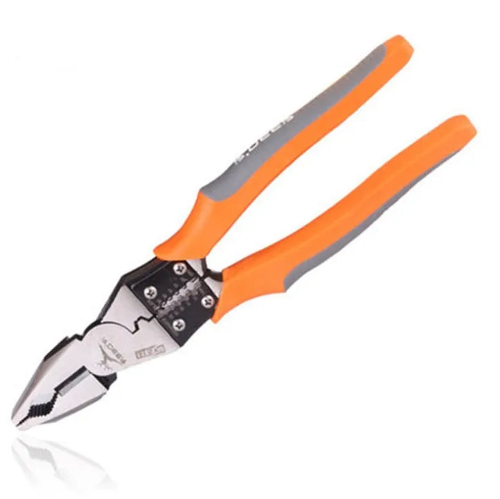 Orange 118-129 multi-function wire cutter pliers with chrome steel head and textured PVC handles
