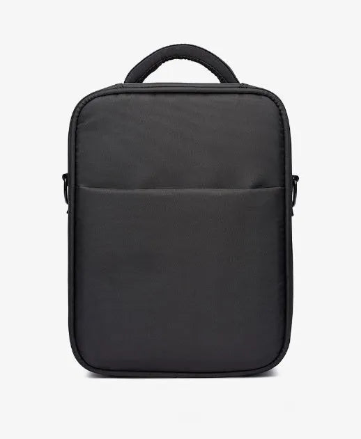 Black Oxford fabric men's messenger bag showing shoulder strap and 24x11x31cm dimensions