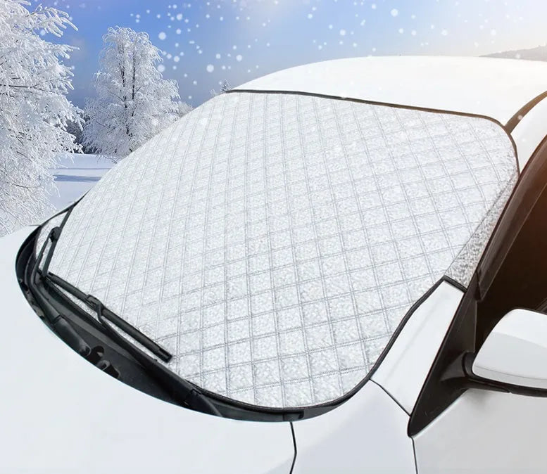 Car snow block front windshield cover made of aluminised film with anti-theft design