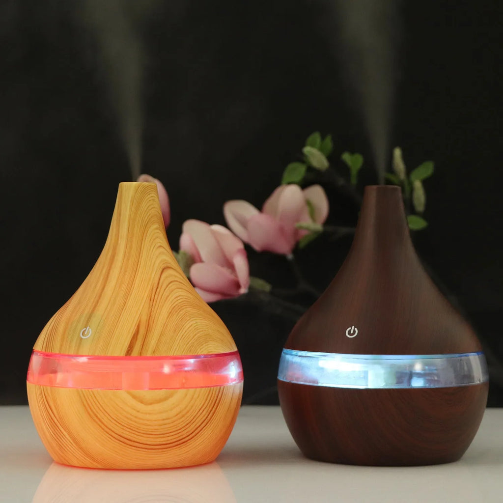 USB columnar air humidifier with wood grain finish and single fog outlet