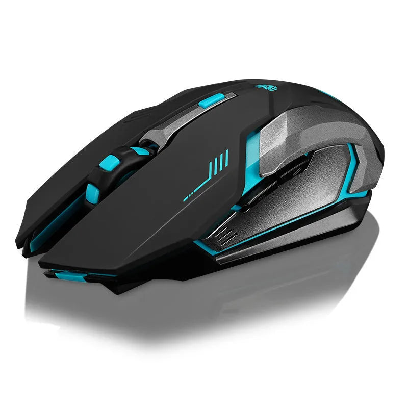 Wireless rechargeable silent luminous mouse in black with USB receiver
