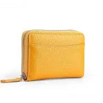 Genuine leather zipper coin storage bag in multiple colour options showing sewing line details