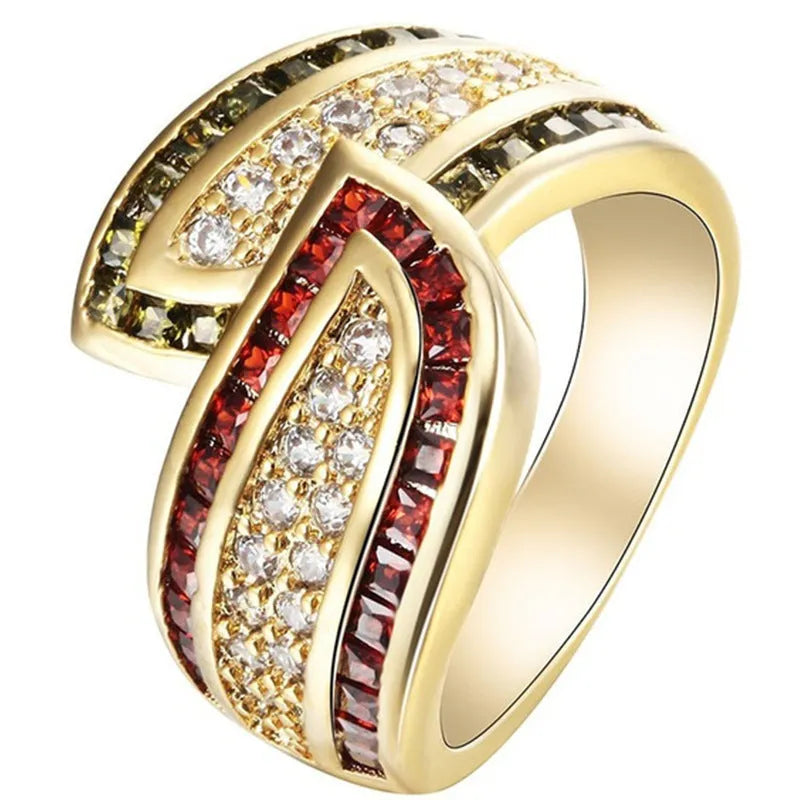Women's antique gold peridot ring on alloy band in sizes 6 to 10