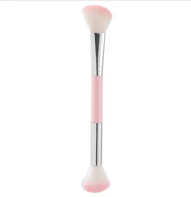 Double-headed makeup brush with soft synthetic fibre hair in colourful colour option for powder blush and highlighter