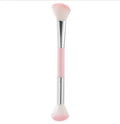 Double-headed makeup brush with soft synthetic fibre hair in colourful colour option for powder blush and highlighter
