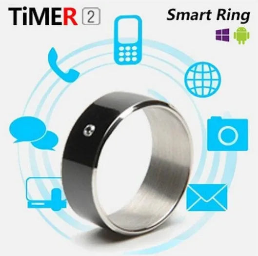Black Android NFC smart ring with dimensions 22x22x7.9mm on a finger