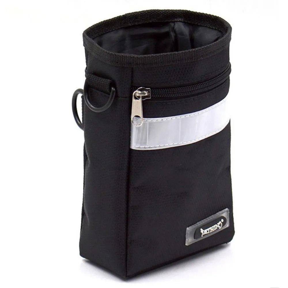 Black dog training belt bag made from Oxford cloth and polyester with adjustable belt