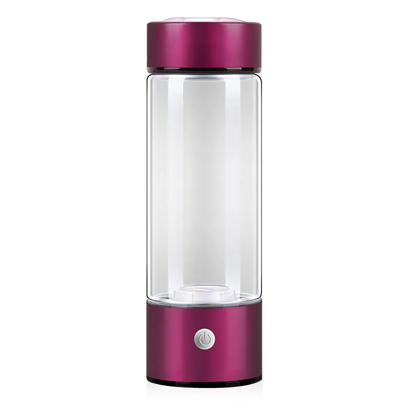 Electric hydrogen water generator bottle in borosilicate glass with portable rechargeable design