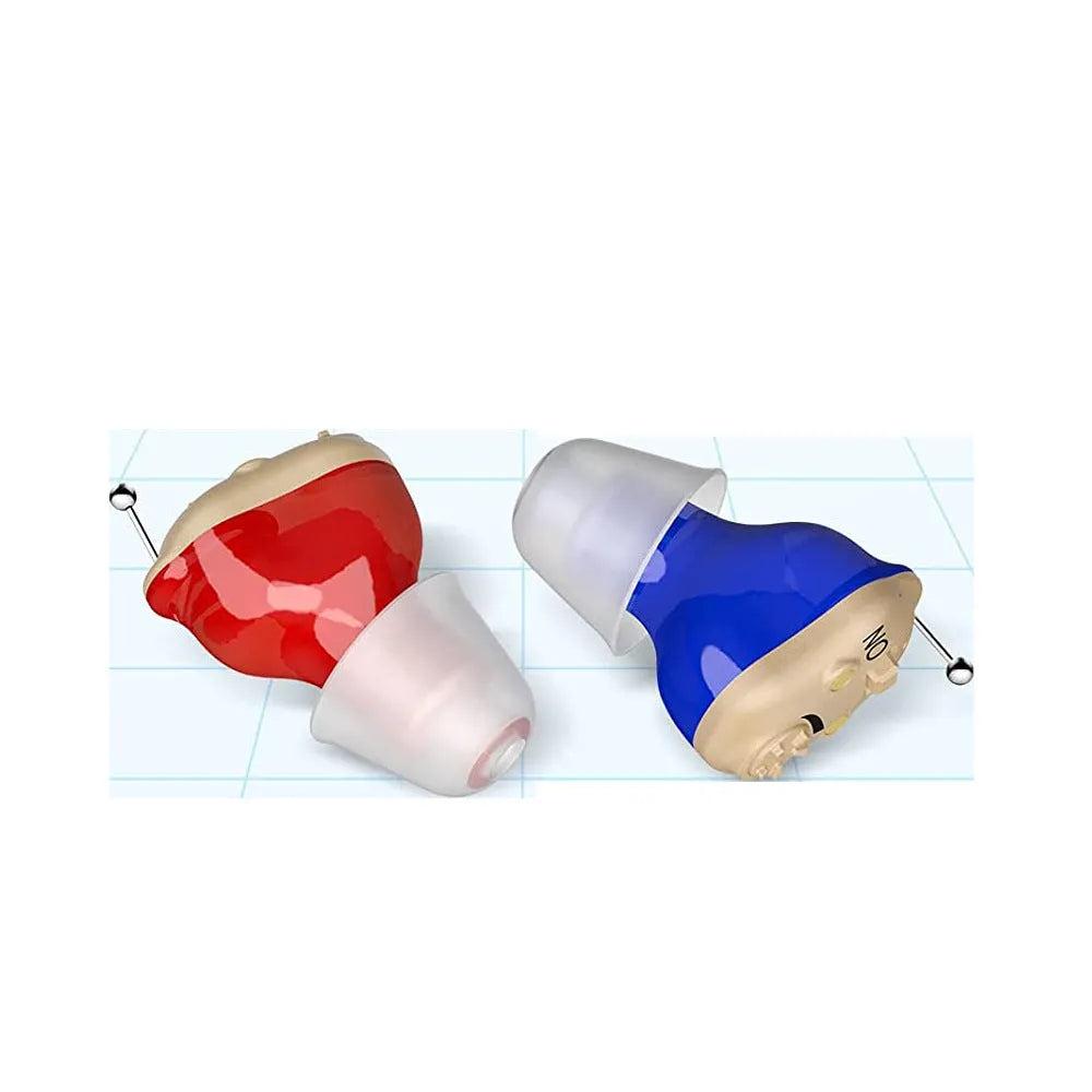 G19 silicone sound amplifier with TWS true wireless charging silo in Red Blue or Skin tone.
