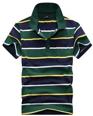 Men's striped short sleeve T-shirt with real pocket, loose fit, available in multiple sizes and style options
