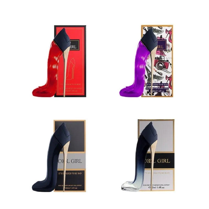 Red high heel shaped 40ml eau de toilette bottle with fruity floral notes including honey, rose and jasmine.