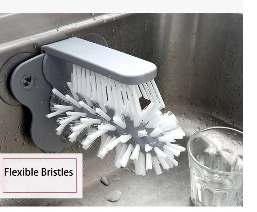 Grey double-head rotating cup brush with suction cups for wall mounting