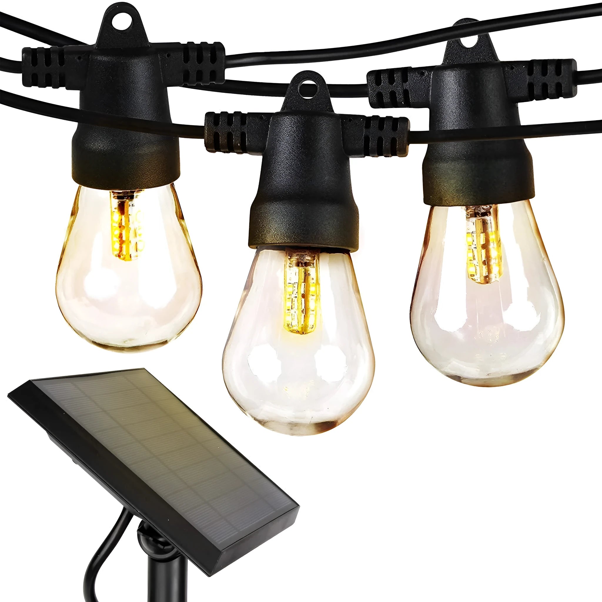 Waterproof solar-powered LED string lights with PVC shell for outdoor garden use