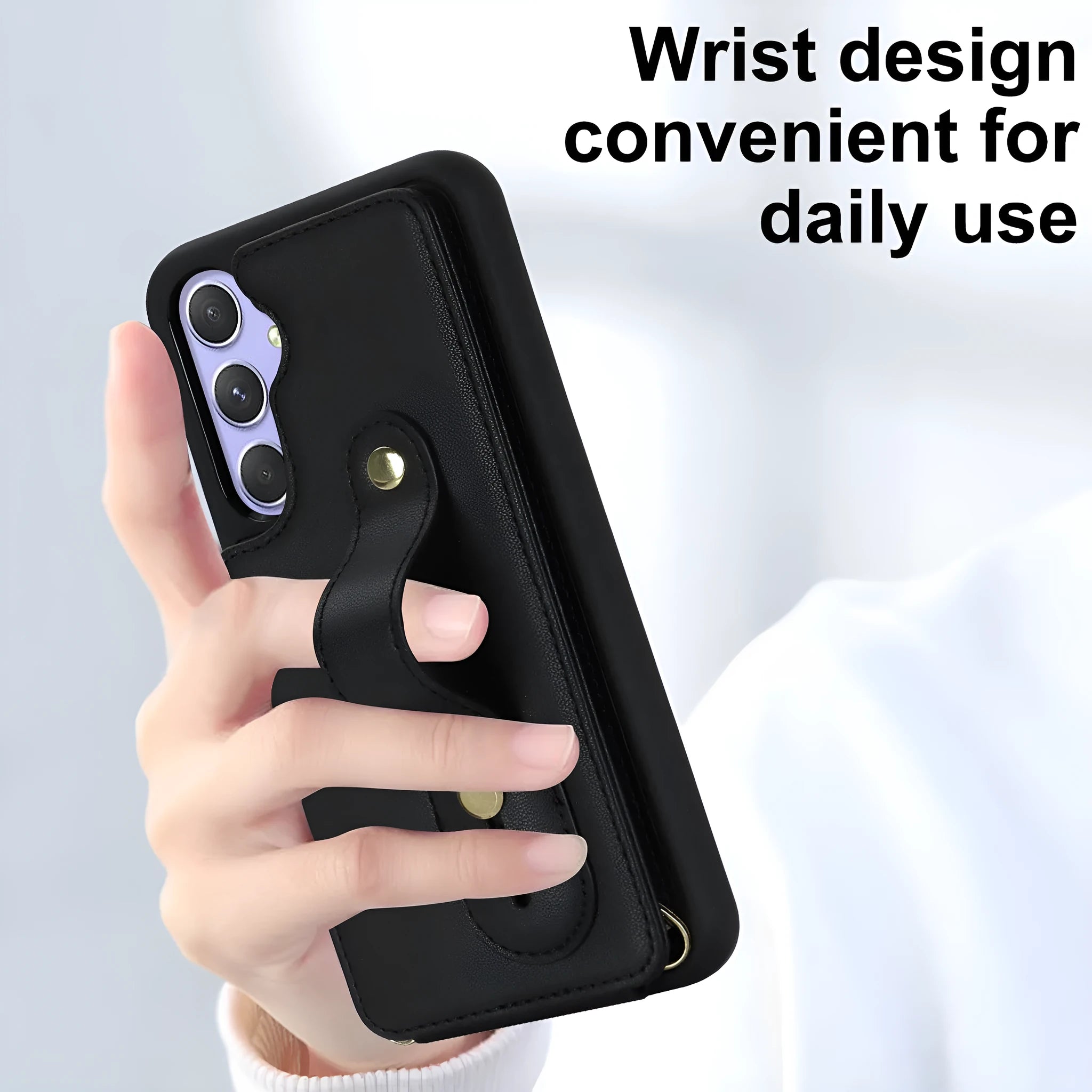 Samsung A54 5G leather phone case with matching lanyard in black, brown, purple, rose gold, wine red colours