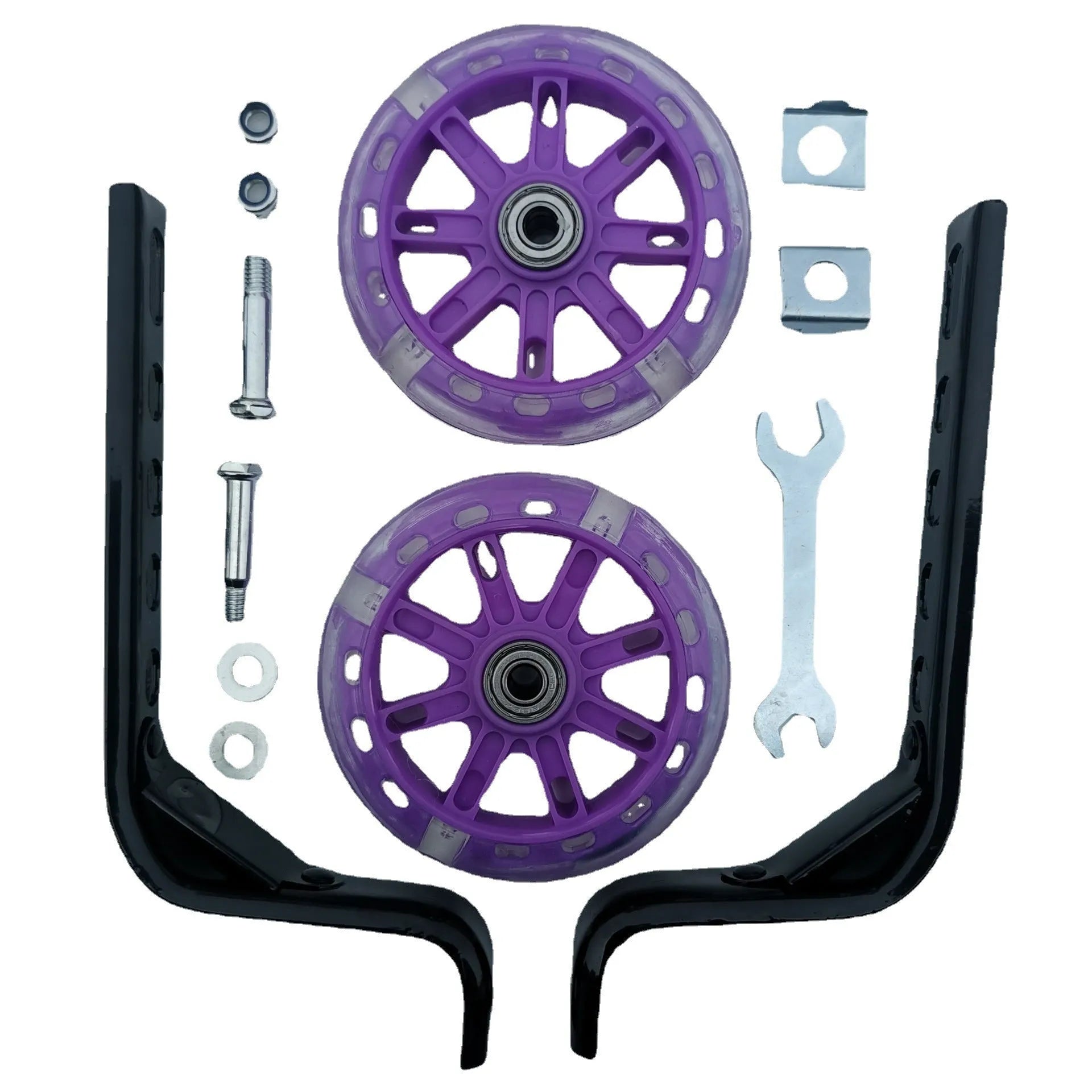 Children's glow auxiliary bicycle training wheel set with universal bracket in multiple colours