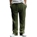 Men's loose-fit straight-leg trousers in army green with a high elastic waistband.