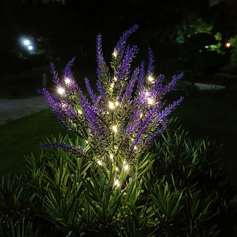 74cm tall solar-powered lavender flower LED floor lamp for outdoor garden decoration.