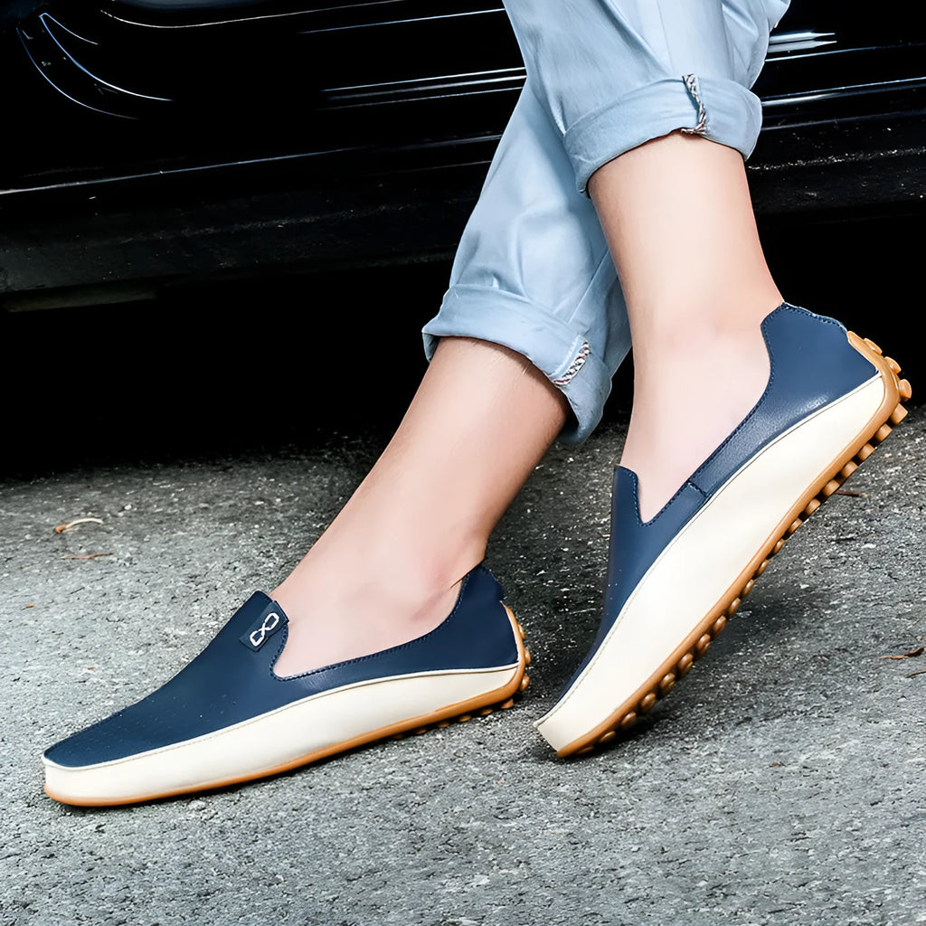 Lightweight plus size men's beige synthetic leather loafers with hollow design flat heel breathable casual shoes