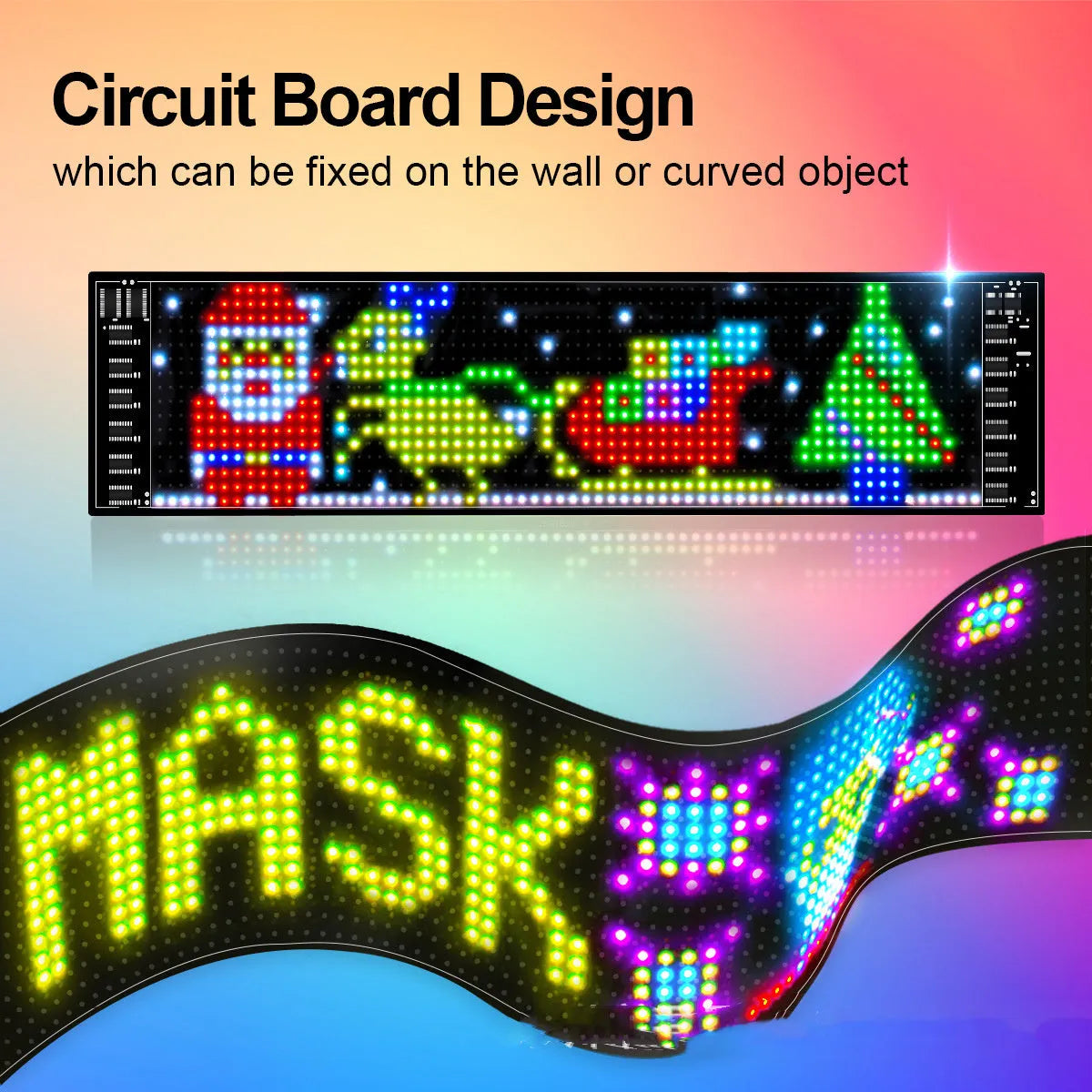 Flexible full-colour LED soft screen with Bluetooth app control, 120x985mm display area, and USB power
