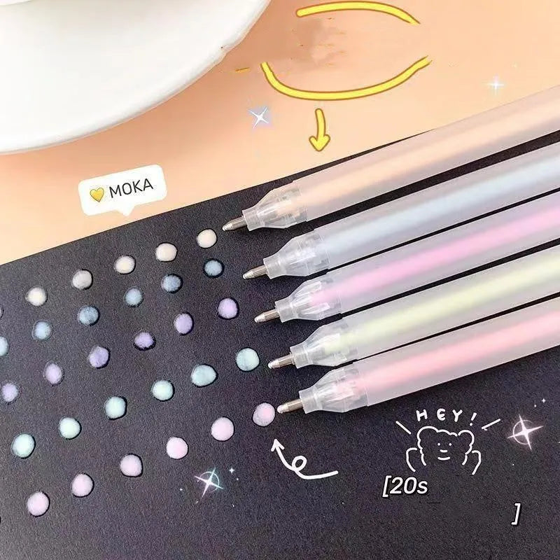 Plastic macaroon dispensing pen with cap-pulling mechanism in six colour options