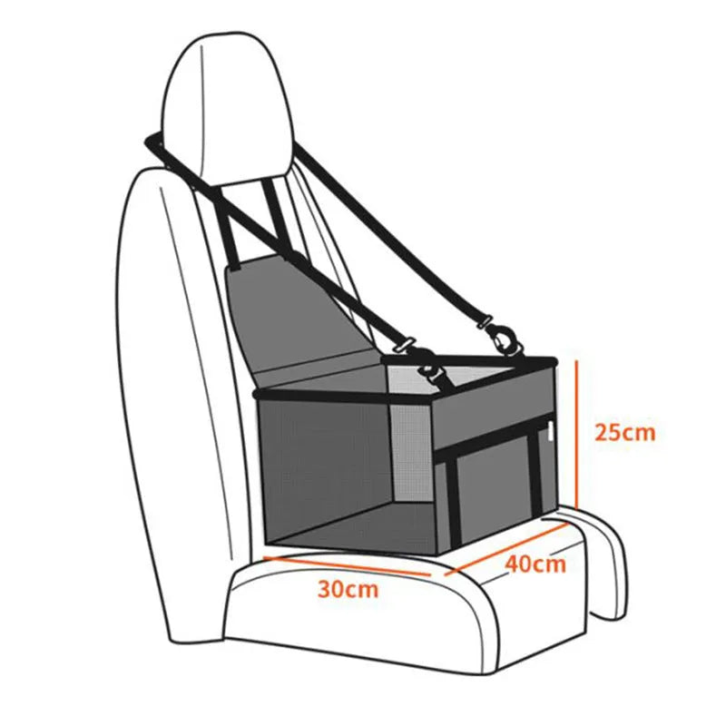 Breathable portable pet car seat 45x45x18cm in grey cationic net material for cat or dog travel