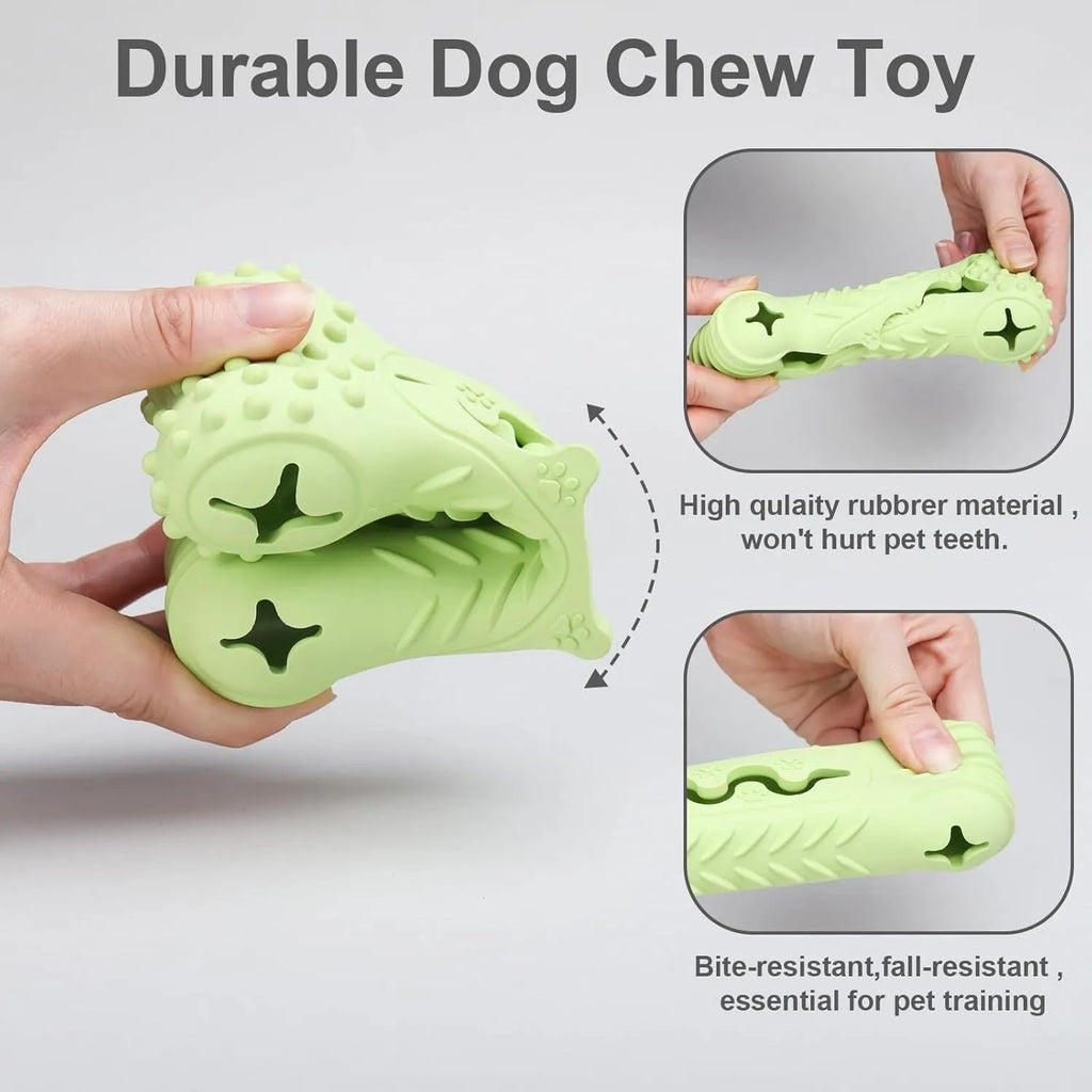 Blue green and orange natural rubber bone-shaped dog chew toy for aggressive chewers on a white background