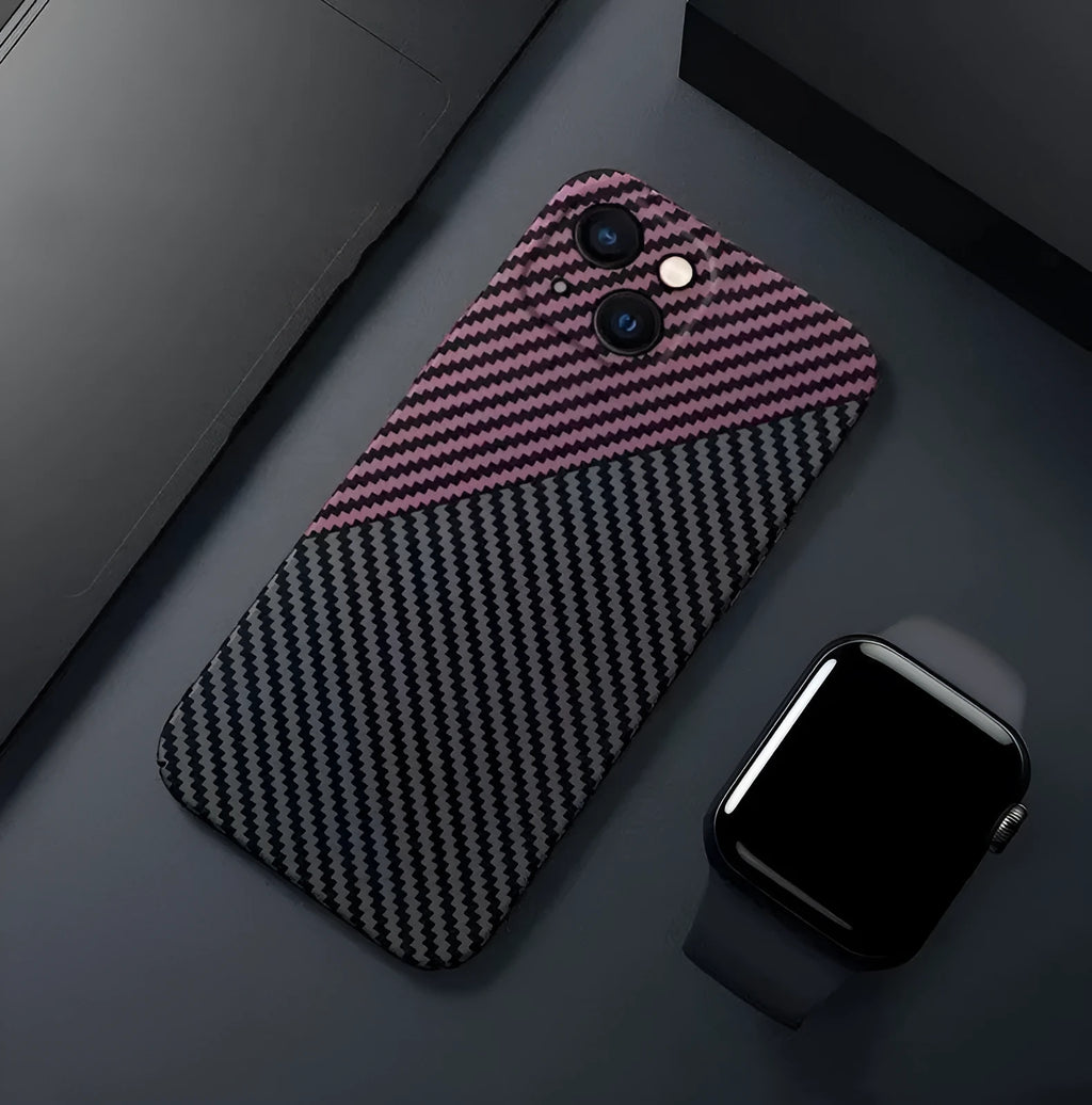 Carbon fiber phone case with drop resistance and heat dissipation for iPhone, black and gray colour