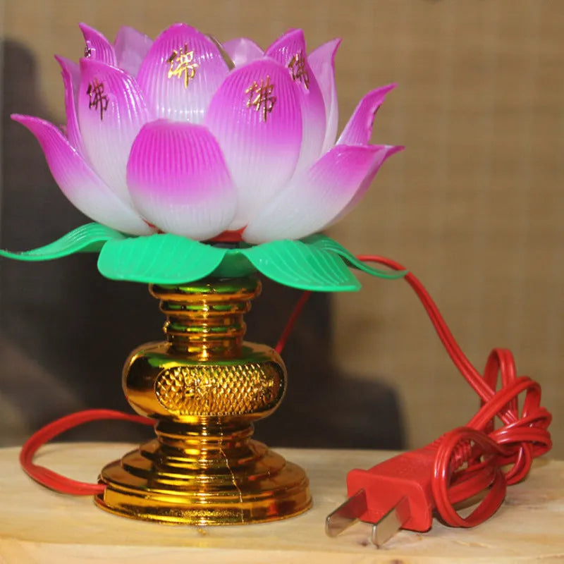 Buddha Light plug-in worship lamp with lotus design and colourful illumination