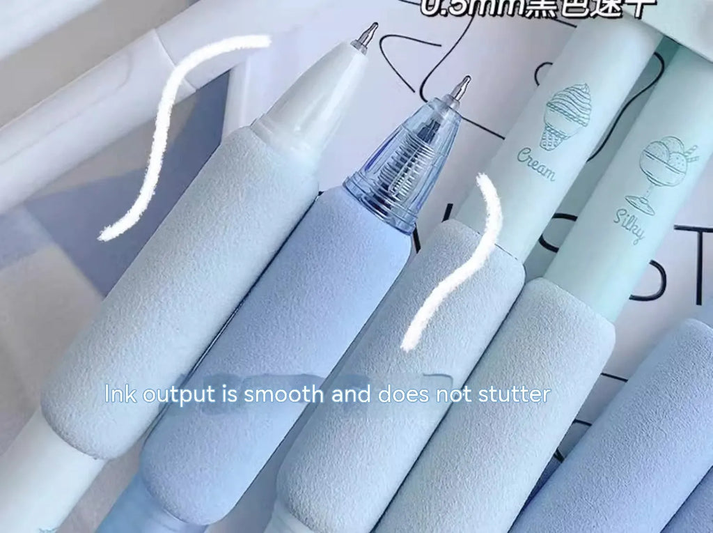 Four double headed fluorescent pens with 0.5mm tips for calligraphy practice.