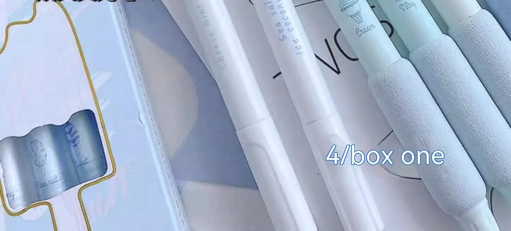 Four double headed fluorescent pens with 0.5mm tips for calligraphy practice.