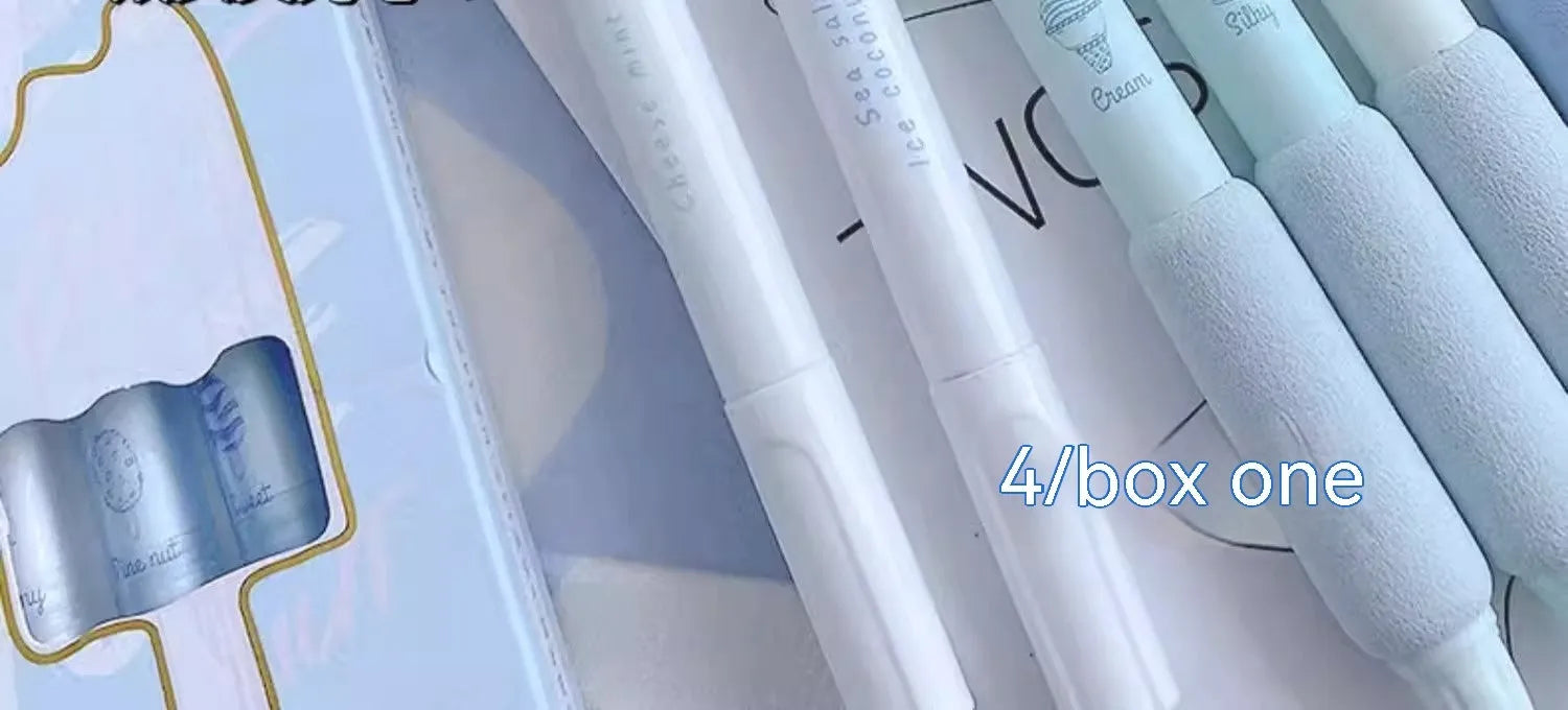 Four double headed fluorescent pens with 0.5mm tips for calligraphy practice.