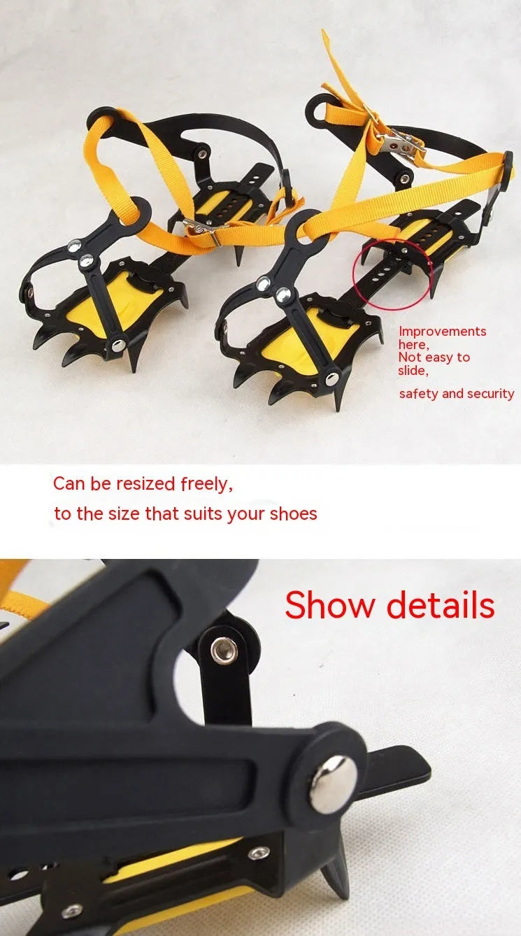 Professional non-slip shoe cover with ten steel teeth for snow and ice in yellow and orange