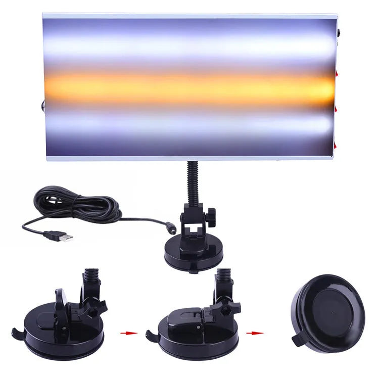 White MPT X009 car dent repair detector suit with concave inspection light on a workshop bench.