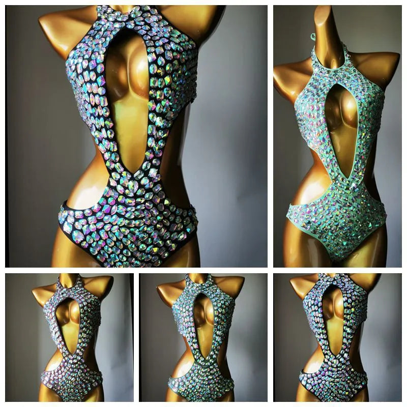 Women's one-piece swimsuit with black mesh diamond pattern on nylon fabric.