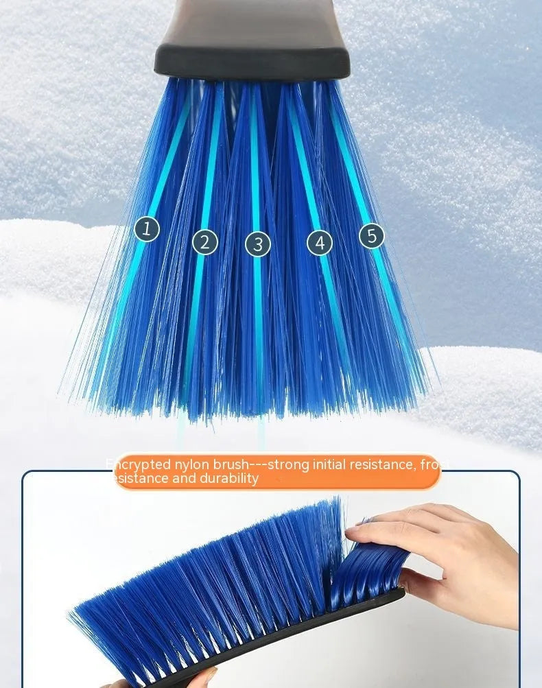 Blue telescopic car snow brush with extended handle for winter vehicle clearing