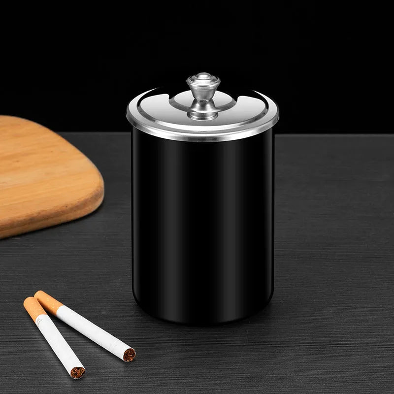 Stainless steel fly ash ashtray with cover, funnel and smoke button in multiple colours