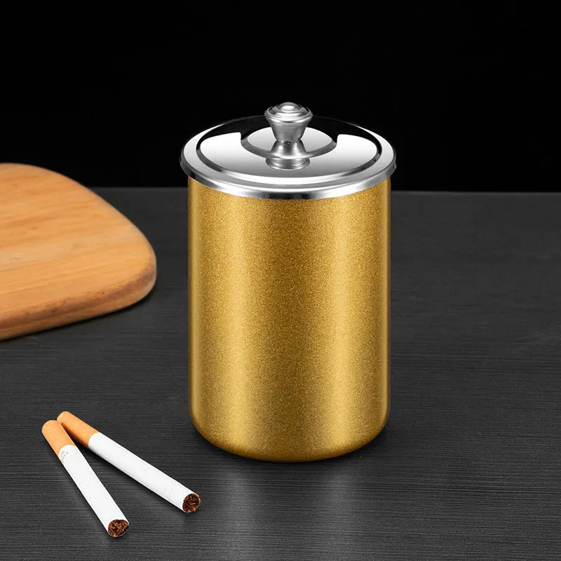 Stainless steel fly ash ashtray with cover, funnel and smoke button in multiple colours