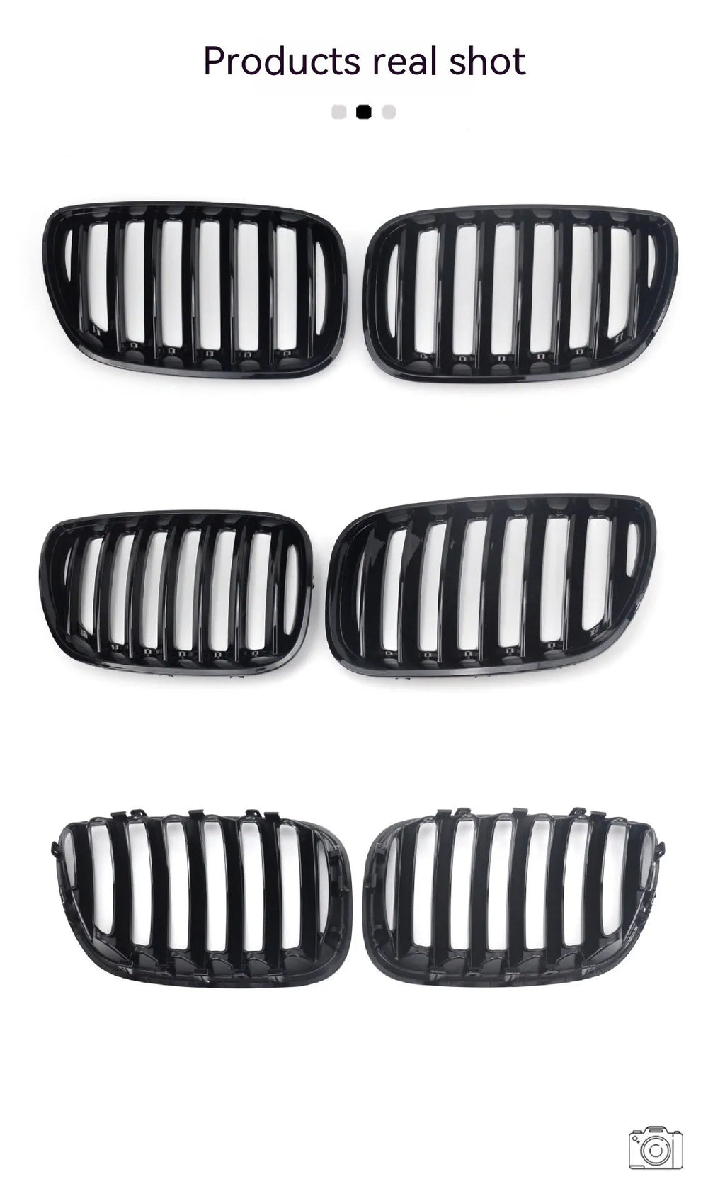 Bright black ABS plastic BMW X5E middle mesh grille pair for G05 53 model.