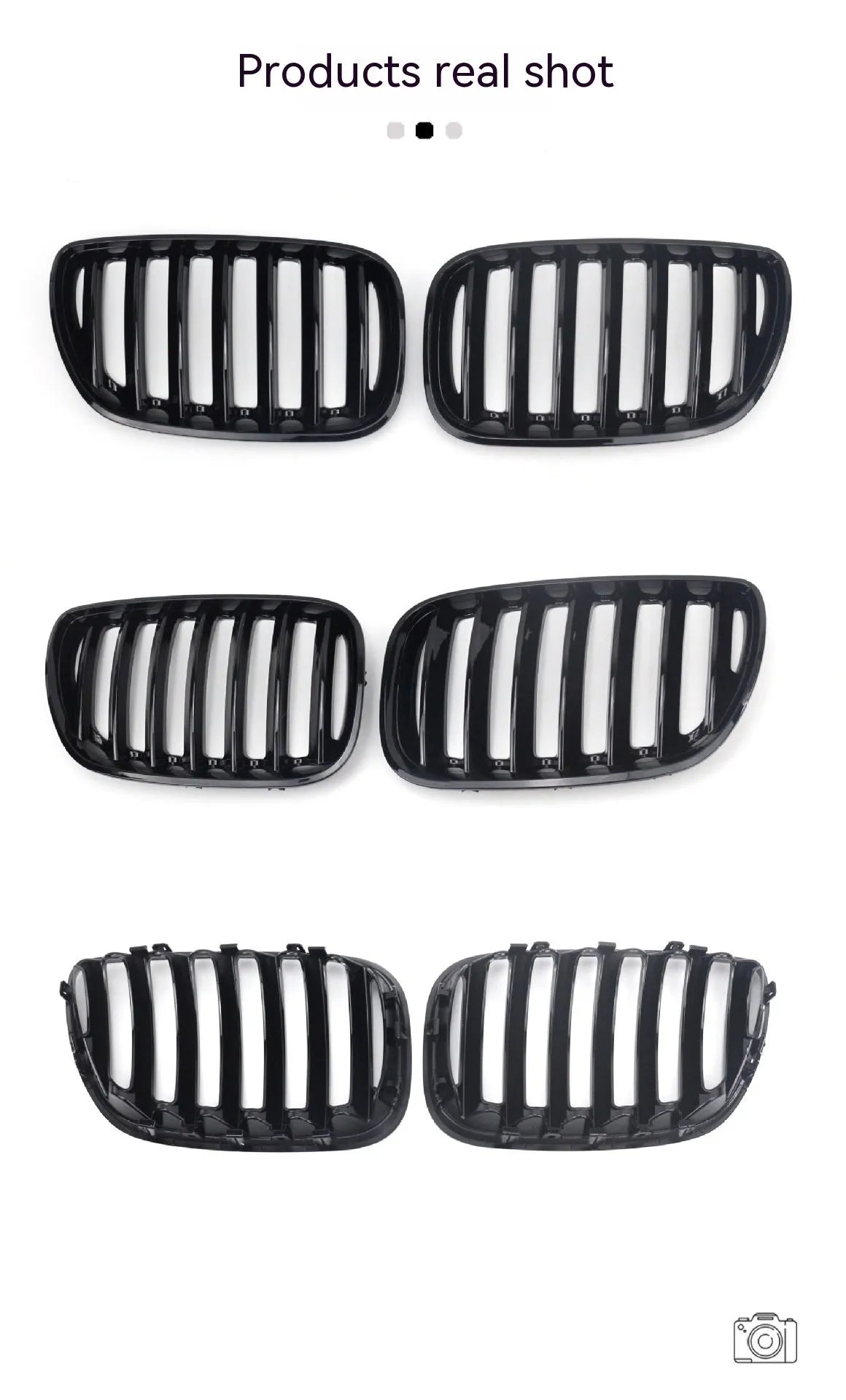 Bright black ABS plastic BMW X5E middle mesh grille pair for G05 53 model.