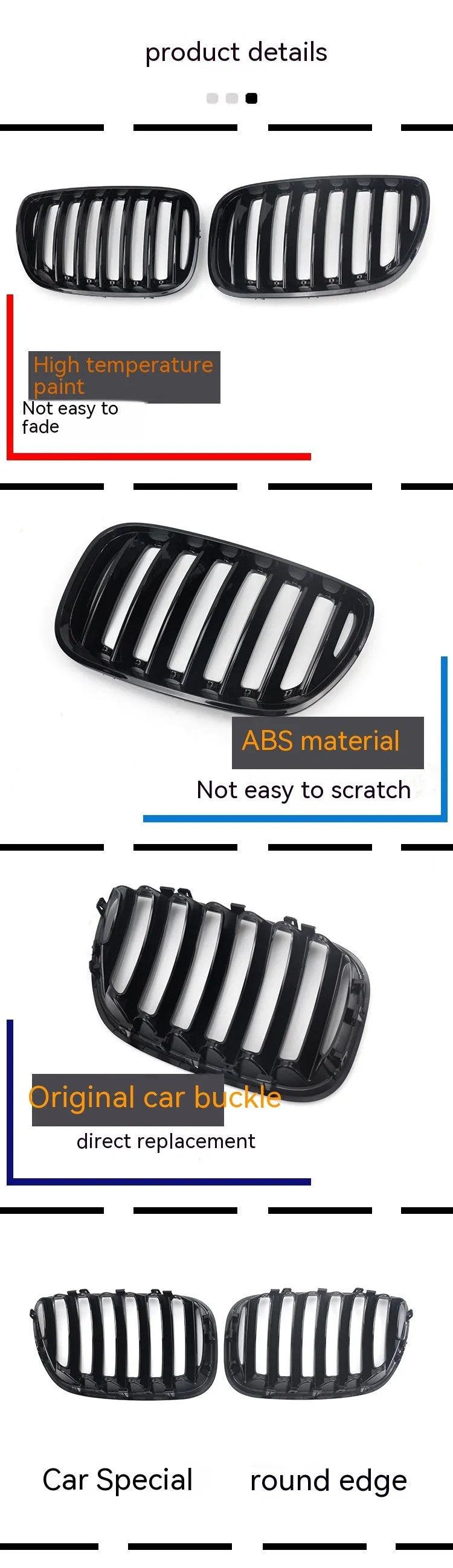 Bright black ABS plastic BMW X5E middle mesh grille pair for G05 53 model.